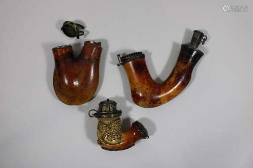 Konvolut drei Meerschaumpfeifen, 1x Pfeife mit Deckel, 1852