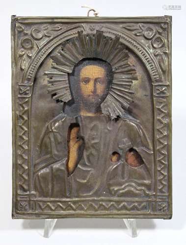 Ikone, Christus Pantokrator, Russland, 20. Jh., Metalloklad,...