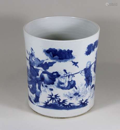 Großer Pinselbecher, China, Porzellan, blau-weiß Unterglasur