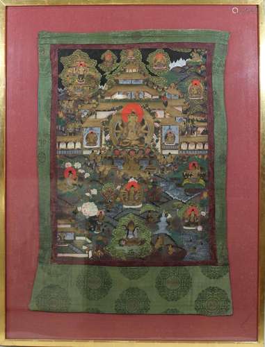 Thangka, Tibet/Nepal, in Brokateinfassung, Bildmaße: H. 73 c...