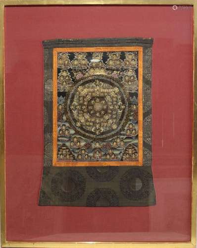 Mandala-Thangka, Tibet/Nepal, in Brokateinfassung