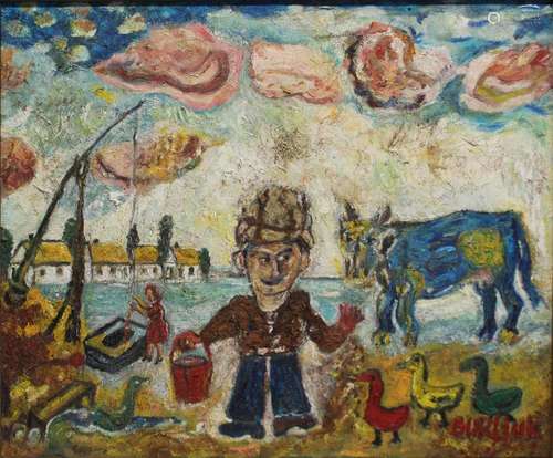 David Burliuk (ukrainisch, 1882 - 1967), Dorfszene, Öl auf L...