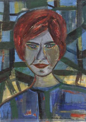 Heide Deutmann, Frauenportrait, 1963, Pastell a. Papier, unt...