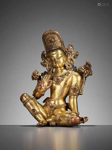 A GILT COPPER ALLOY FIGURE OF INDRA, NEPAL, 15TH-17TH CENTUR...