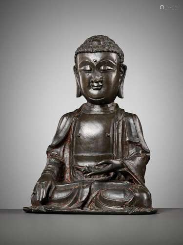 A BRONZE FIGURE OF BUDDHA SHAKYAMUNI, MING DYNASTY