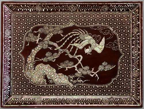 A RARE INLAID LACQUER ‘PHOENIX’ TRAY, MING DYNASTY