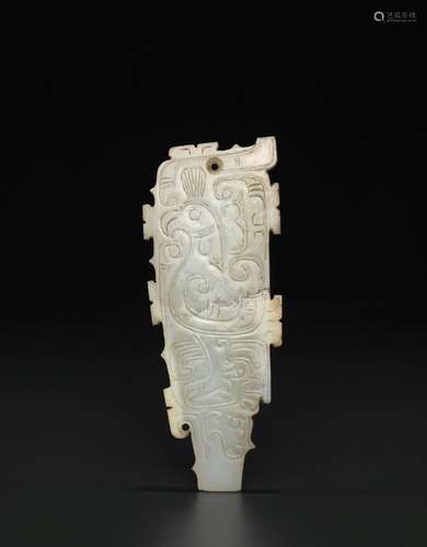 A PALE CELADON JADE ‘DRAGON AND PHOENIX’ ORNAMENT, WESTERN Z...