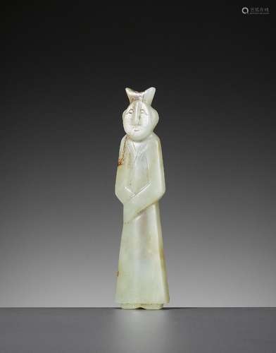 A CELADON JADE ‘FIGURE’ PENDANT, HAN DYNASTY