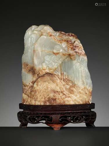 A CELADON AND RUSSET JADE MINIATURE MOUNTAIN, QING DYNASTY