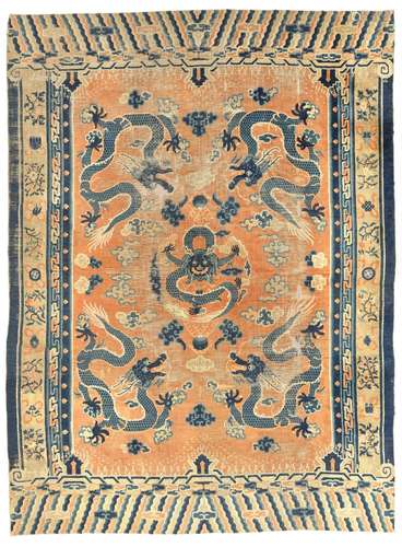 A LARGE ‘FIVE DRAGON’ WOOL CARPET, QIANLONG