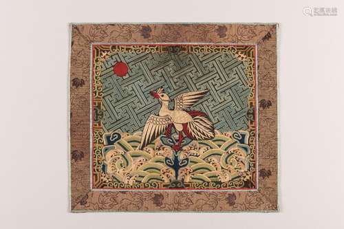 A CIVIL OFFICIAL EMBROIDERED SILK ‘CRANE’ RANK BADGE, QING