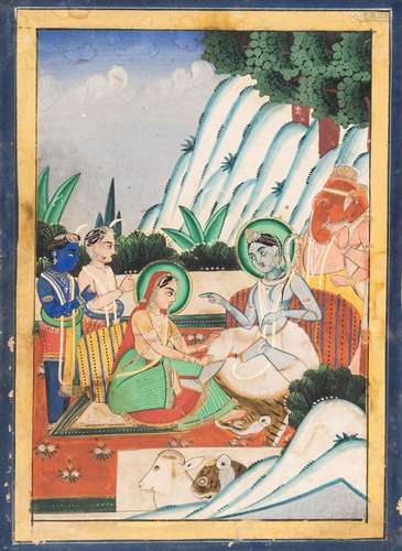 AN INDIAN MINIATURE PAINTING OF SHIVA’S FAMILY, 19TH CENTURY