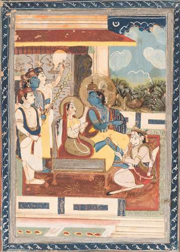 AN INDIAN MINIATURE PAINTING OF RAMA AND SITA ENTRHONED