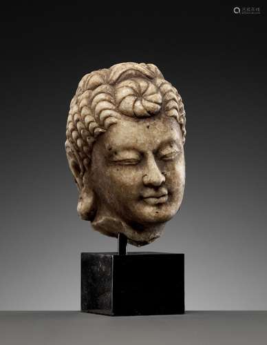 A WHITE MARBLE HEAD OF A BODHISATTVA, KINGDOM OF GANDHARA