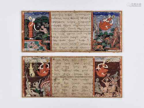 TWO ILLUSTRATED ‘PHRA MALAI’ MANUSCRIPT LEAVES, 19TH CENTURY