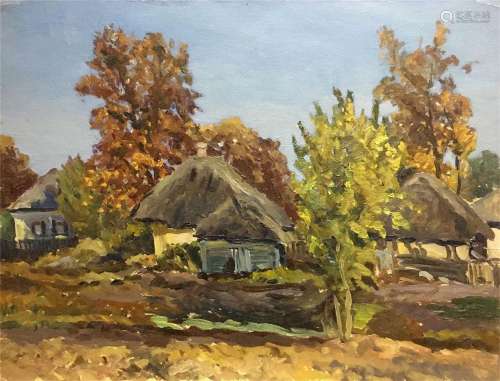 Oil painting peasant village in autumn A. Cherkas