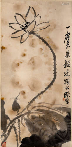 陈摩（1886—1945） 水墨荷花 立轴 纸本水墨