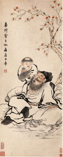 （清）方薰(1736—1799) 人物 立轴 纸本设色