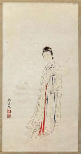 冯忠莲(1918—2001) 白衣仕女 镜芯 绢本设色