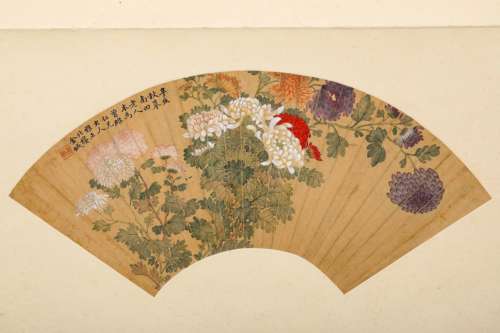 金城辛亥（1911年）作彩菊 镜芯 纸本设色