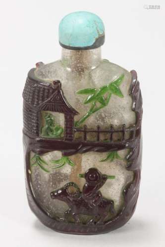 Chinese Snowstorm Overlay Glass Snuff Bottle,