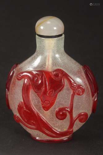 Chinese Snowstorm Overlay Glass Snuff Bottle and