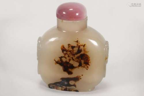 Chinese Shadow Agate Snuff Bottle and Stopper,