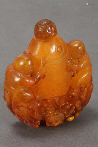 Chinese Amber Snuff Bottle and Stopper,