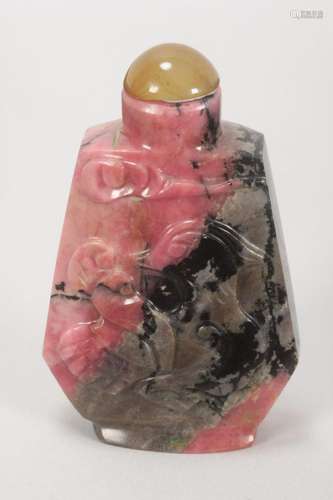 Chinese Rhodonite Snuff Bottle and Stopper,