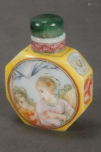 Chinese Painted Glass Snuff Bottle and Stopper,