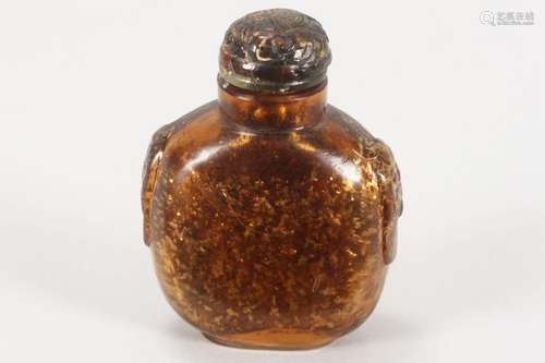 Large Chinese Amber and Gold Fleck Glass Snuff