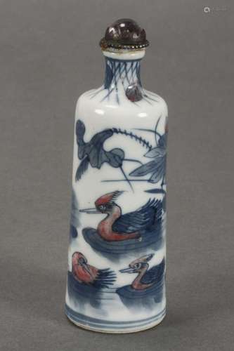 Chinese Blue and Iron Red Porcelain Snuff Bottle