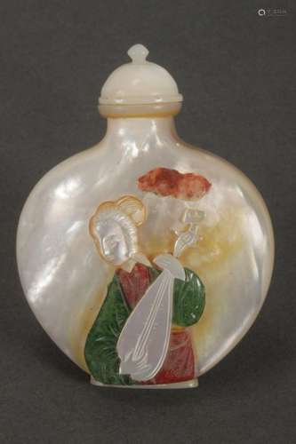 Chinese Mother of Pearl Snuff Bottle and Stopper,