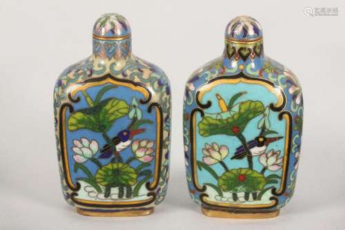 Two Chinese Cloisonne Snuff Bottles and Stoppers,