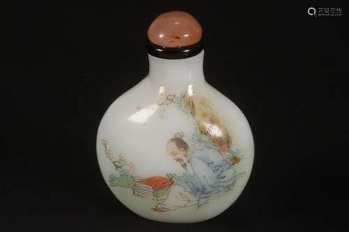 Chinese Painted Milk Glass Snuff Bottle and