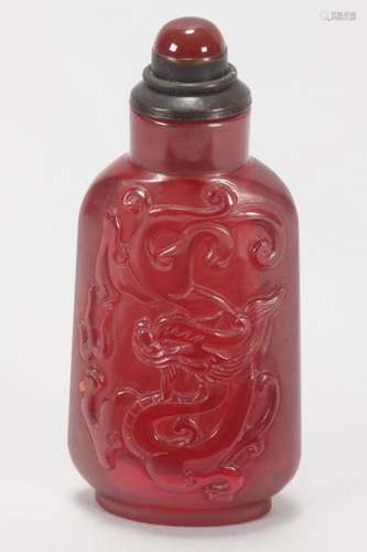 Chinese Red Glass Snuff Bottle and Stopper,