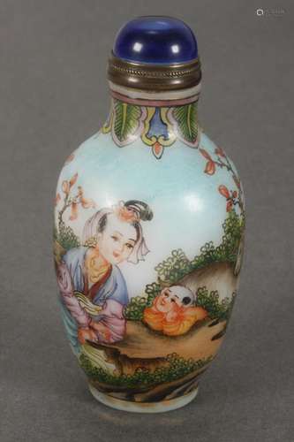 Chinese Painted Glass Snuff Bottle and Stopper,