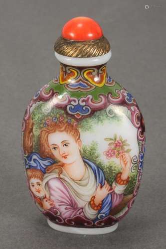 Chinese Painted Glass Snuff Bottle and Stopper,