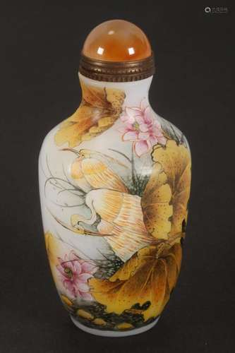 Chinese Painted Glass Snuff Bottle and Stopper,