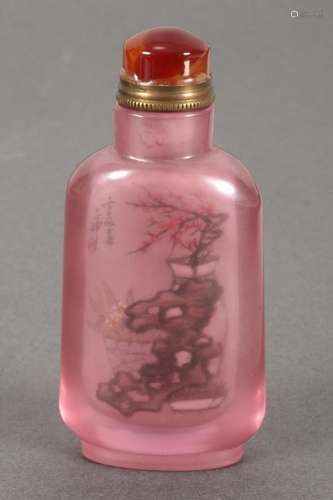 Heavy Chinese Pink Inside Painted Glass Snuff Bottle,