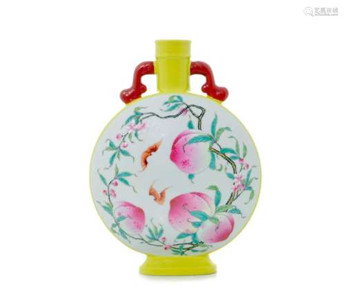 A Rare Famille-Rose `Nine-Peaches` Moon Flask Vase