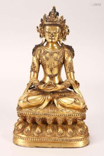 Impressive Chinese Gilt Bronze Seated Buddha,