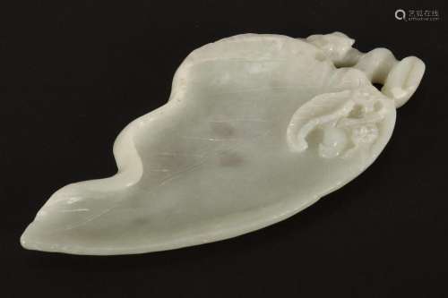 Chinese Late Qing Dynasty Carved White Jade Lotus
