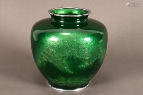 Large Green Ginbari Cloisonne Vase,