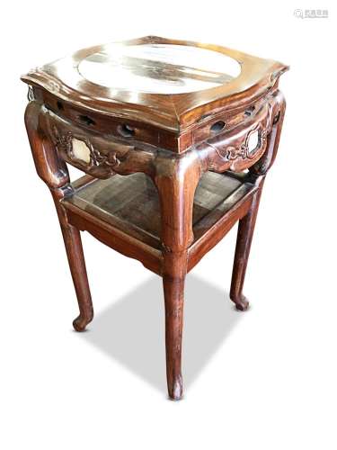 Chinese Hardwood and Dali Marble Table,