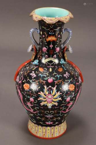 Fine Chinese Famille Noir Porcelain Vase,