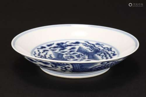 Fine Chinese Blue and White Double Phoenix Dish,