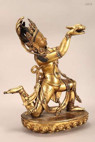 Large Tibetan Gilt Bronze Figure of Naga Kanya,