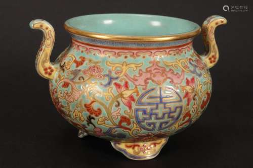 Chinese Twin Handled Porcelain Censor,