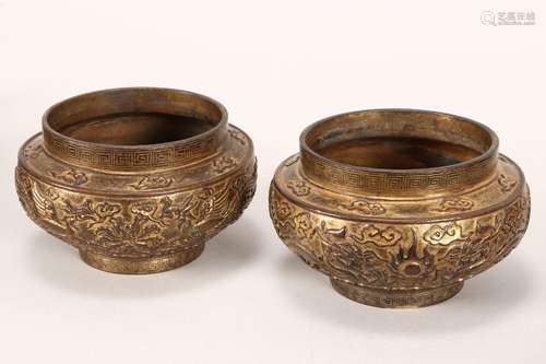 Pair of Chinese Gilt Bronze Censers,